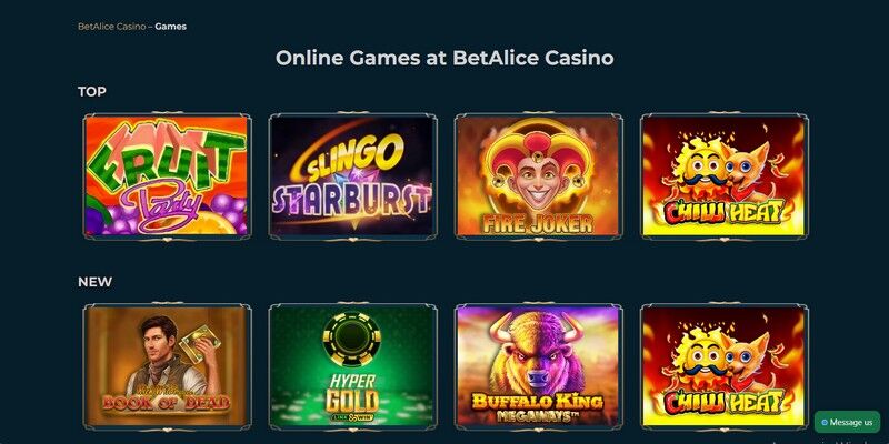 Screenshot of BetAlice casino page