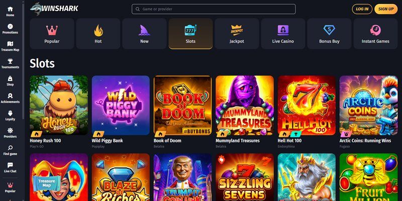 Screenshot of WinShark casino page