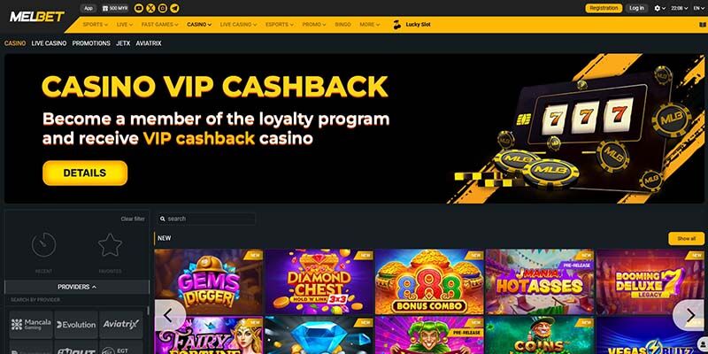 Screenshot of the Melbet casino page