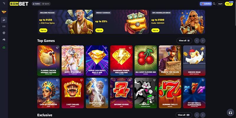 Screenshot of the BDMbet casino page