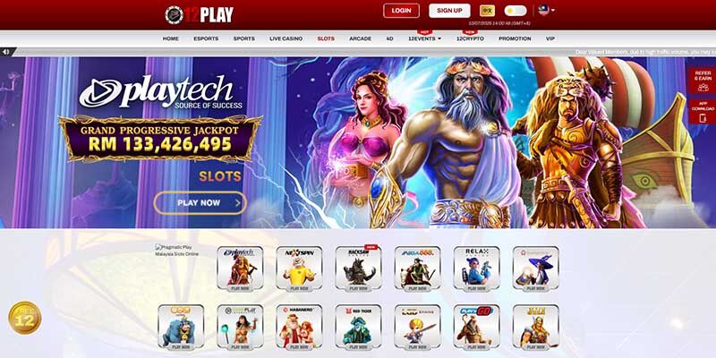 Screenshot of the 12play casino page