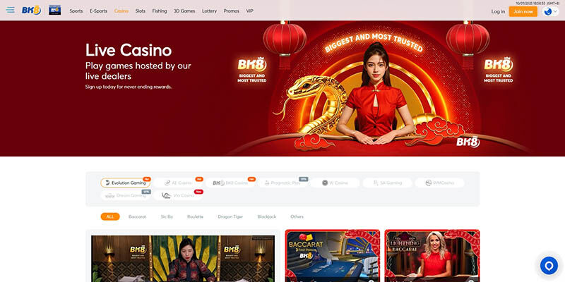 Screenshot of the BK8 casino page