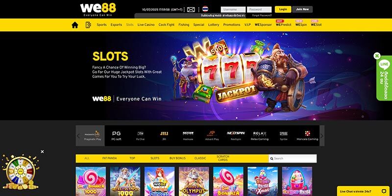 Screenshot of the WE88 casino page