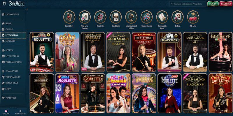 Screenshot of BetAlice live casino page