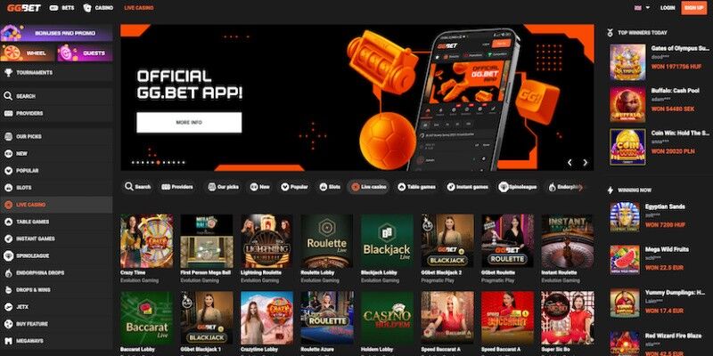 Screenshot of GGBet live casino page 