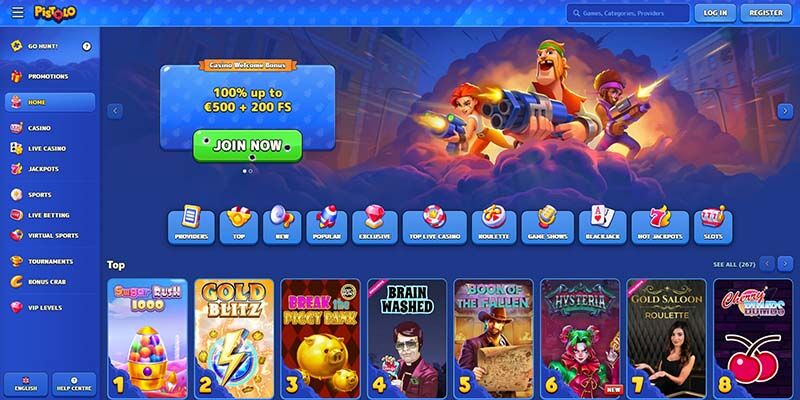 Screenshot of the Pistolo casino page