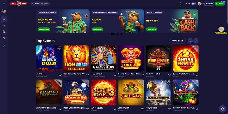 Screenshot of the Lazybar casino page