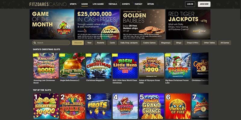 Screenshot of the Fitzdares casino page