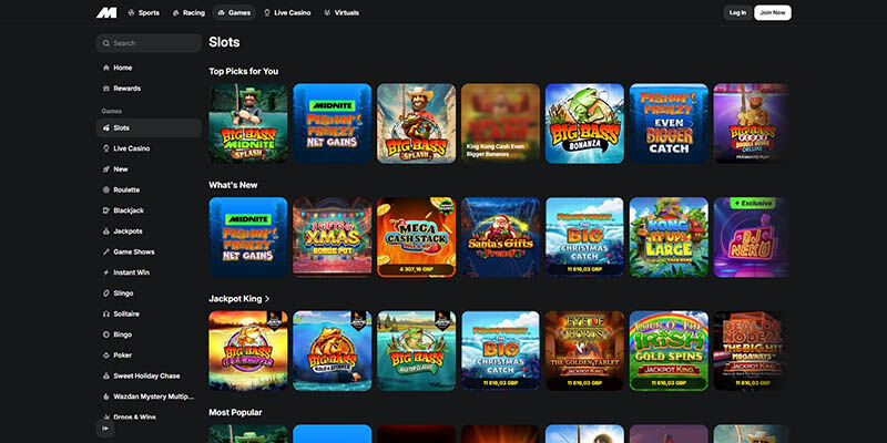 Screenshot of the Midnite casino page