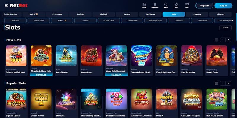 Screenshot of the Netbet casino page