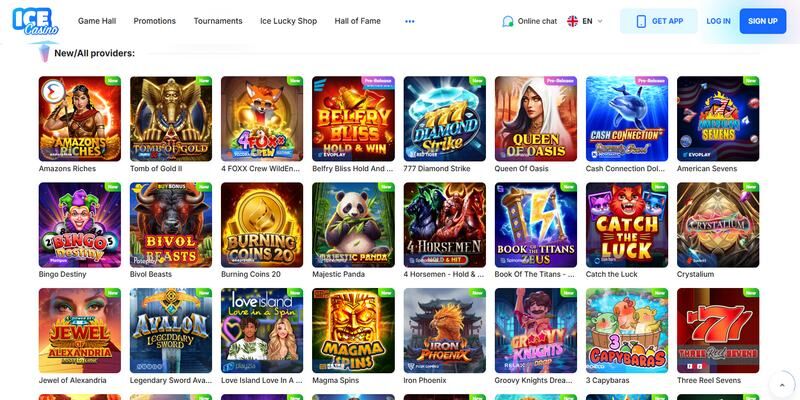 Screenshot of the Ice Casino casino page