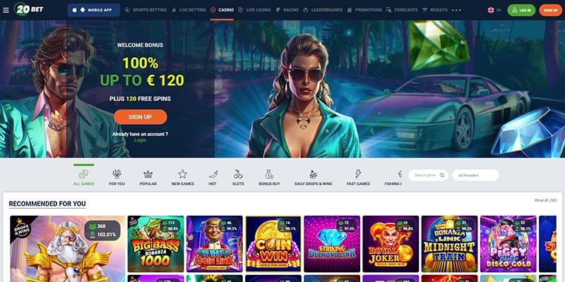 Screenshot of the 20bet casino page
