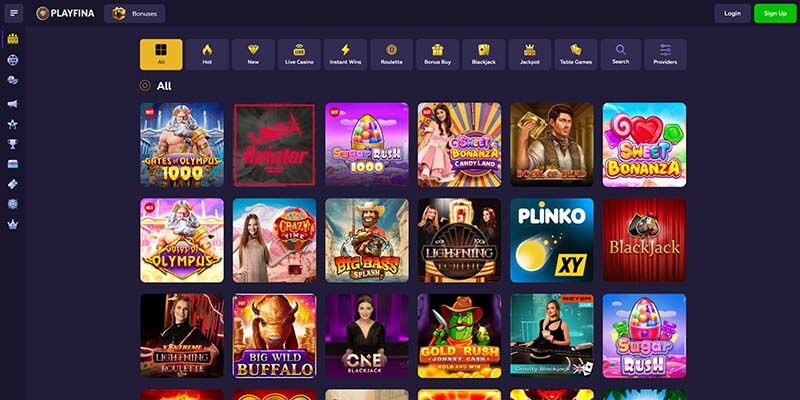 Screenshot of the Playfina casino page