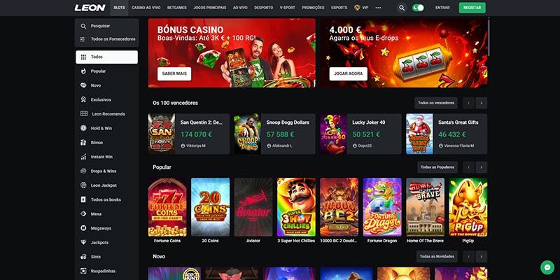Screenshot of the Leon casino page