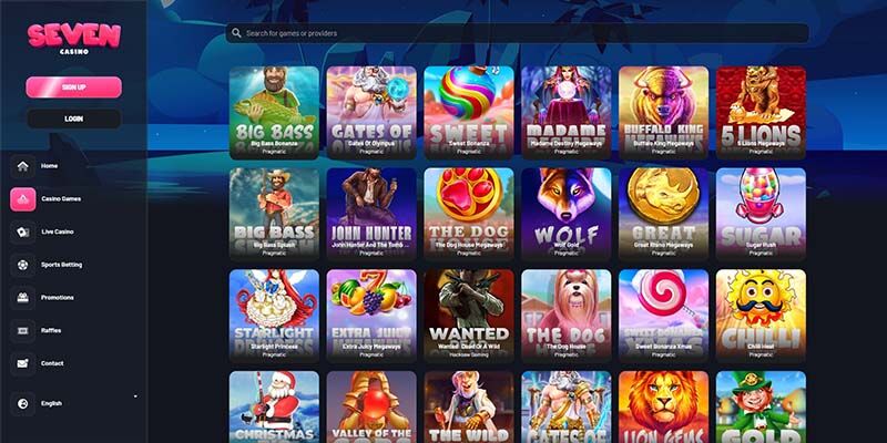 Screenshot of the Seven casino page