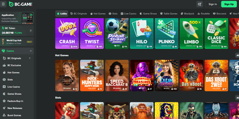 BC.GAME Casino desktop screenshot
