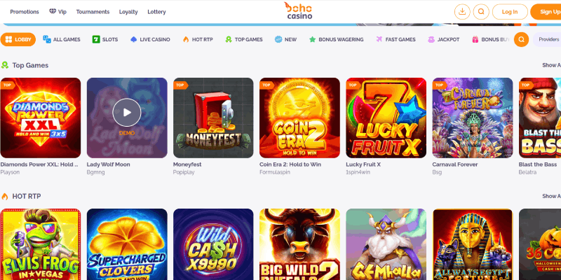 Boho Casino desktop screenshot