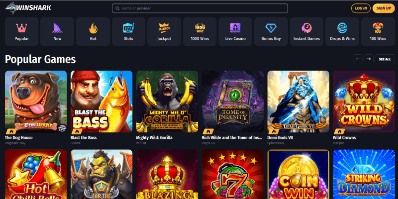 Winshark Casino desktop screenshot