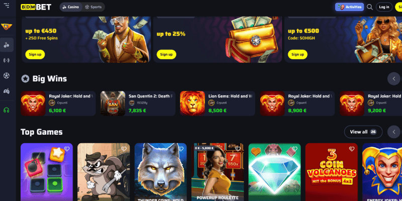 Screenshot of the BDMBet casino page