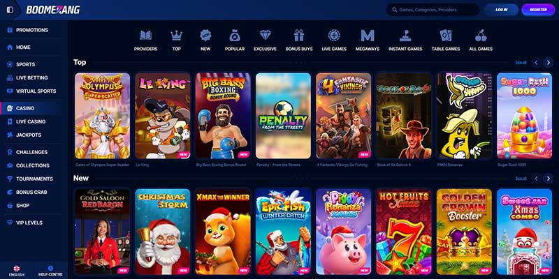 Screenshot of the Boomerang casino page