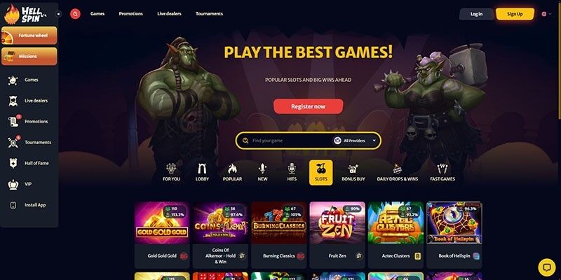 Screenshot of the HellSpin casino page