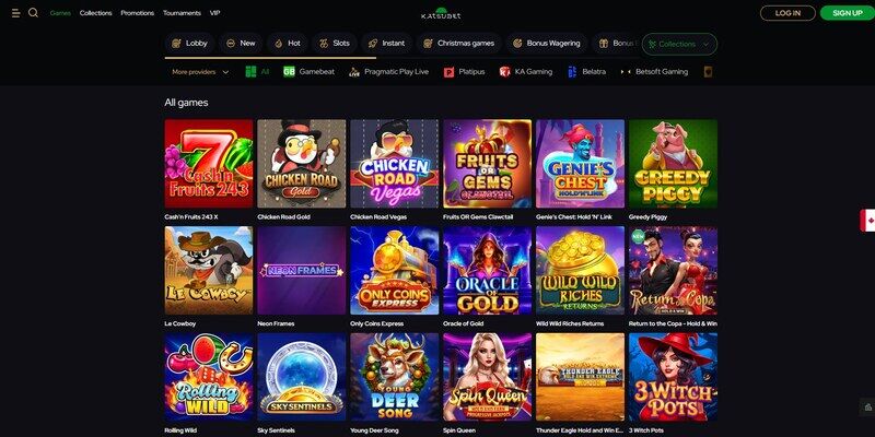 Screenshot of casino at KatsuBet