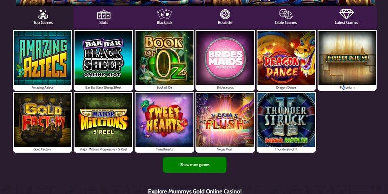 Screenshot of casino at Mummy's Gold