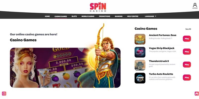 Screenshot of casino at Spin Casino