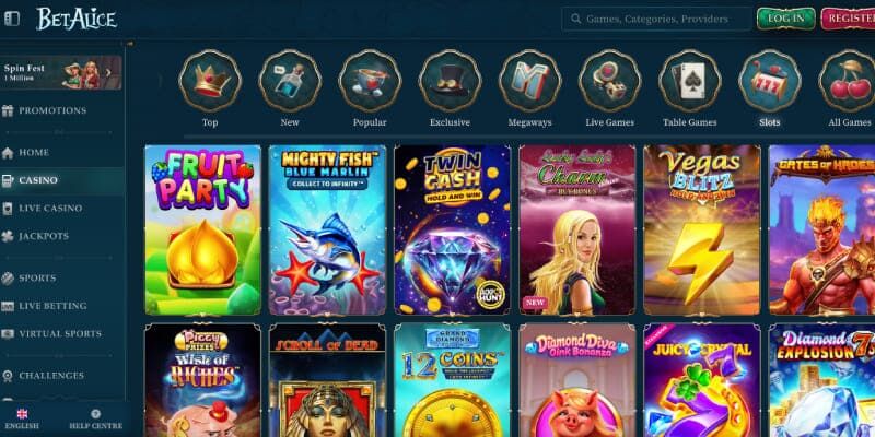 Screenshot of the BetAlice Casino page