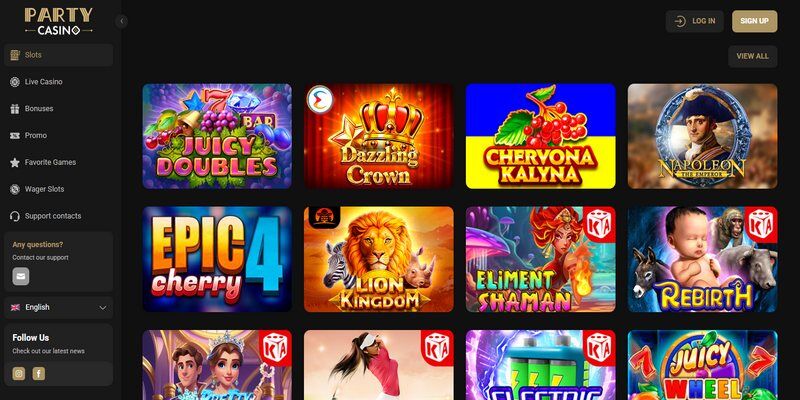 Screenshot of the PartyCasino Casino page