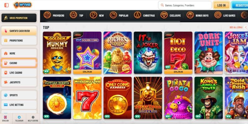 Screenshot of the Wyns Casino page