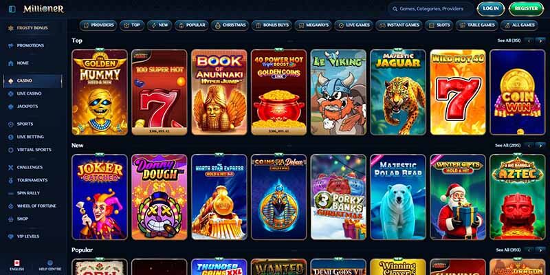 Screenshot of the Millioner casino page