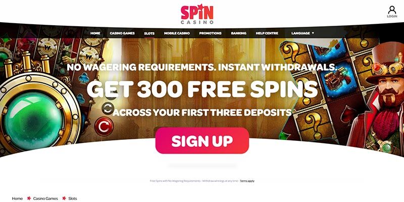 Screenshot of the Spin casino casino page