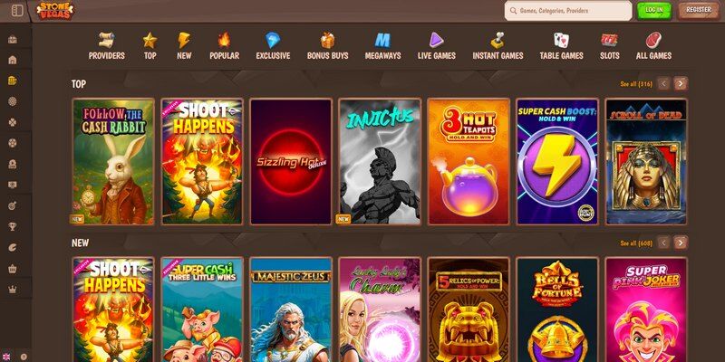 Screenshot of the StoneVegas casino page