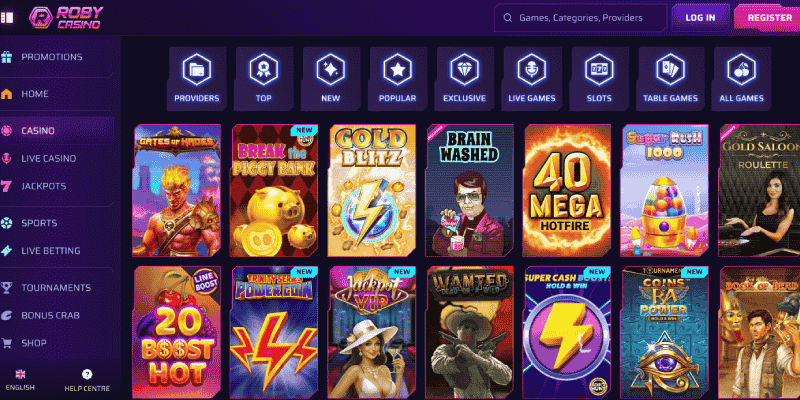 Screenshot of the RobyCasino casino page