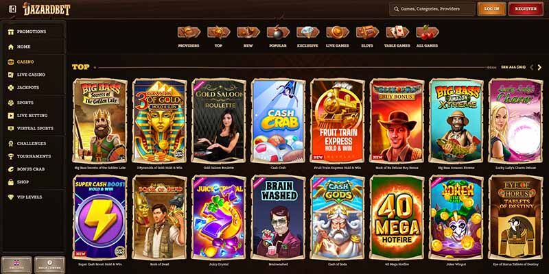 Screenshot of the Dazarbet casino page