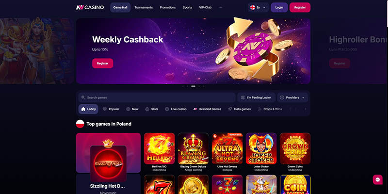 Screenshot of the N.V.Casino casino page
