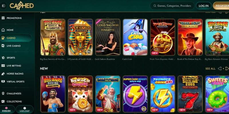 Screenshot of the Cashed casino page