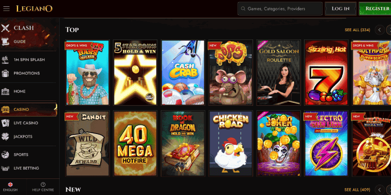 Screenshot of the Legiano casino page