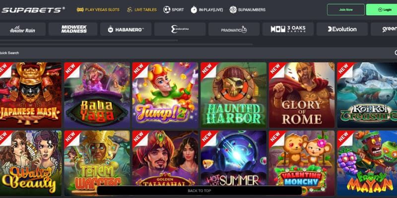 Screenshot of the Supabet Casino casino page
