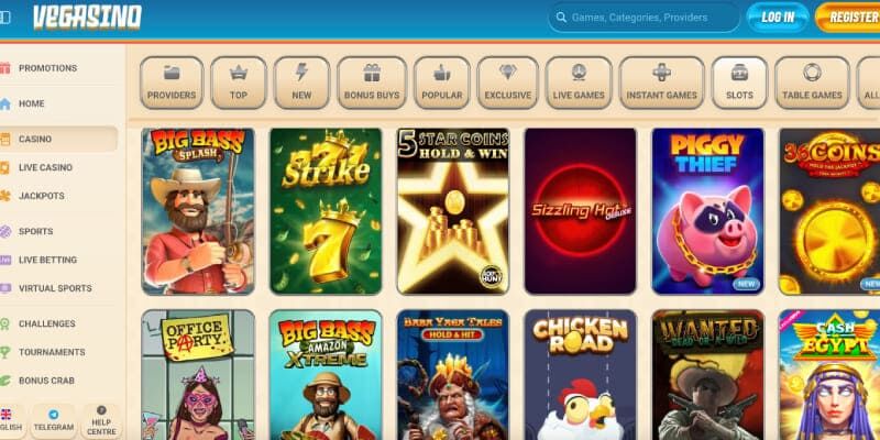 Screenshot of the Vegasino casino page