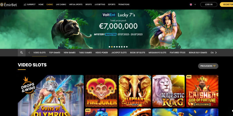 Screenshot of the EmirBet Casino casino page