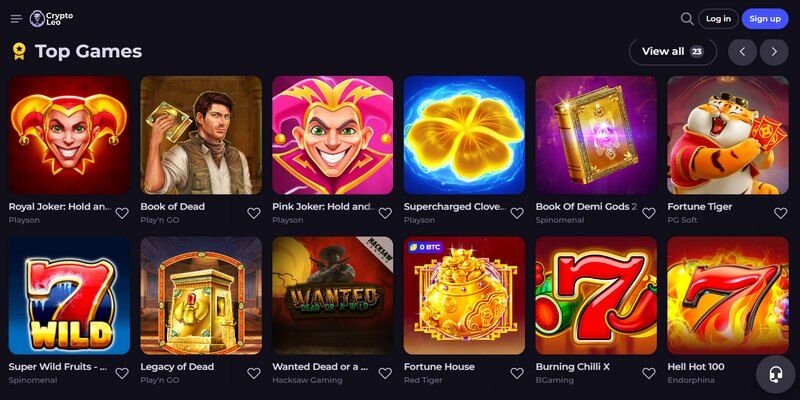 Screenshot of the CryptoLeo casino page
