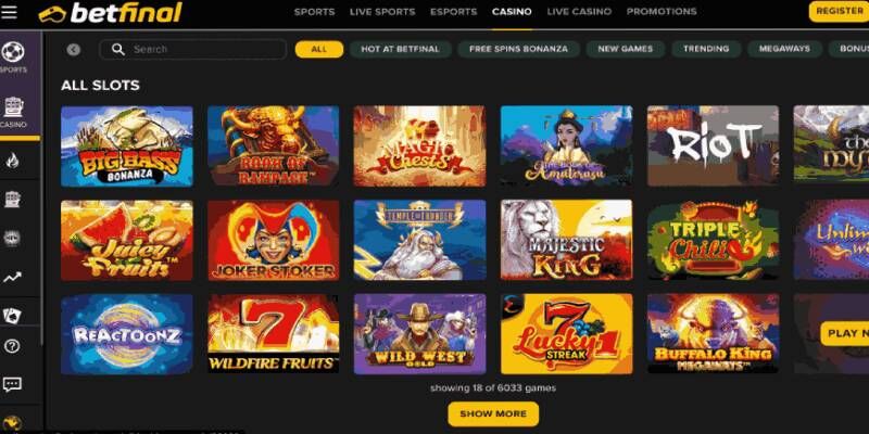 Screenshot of the Betfinal casino page