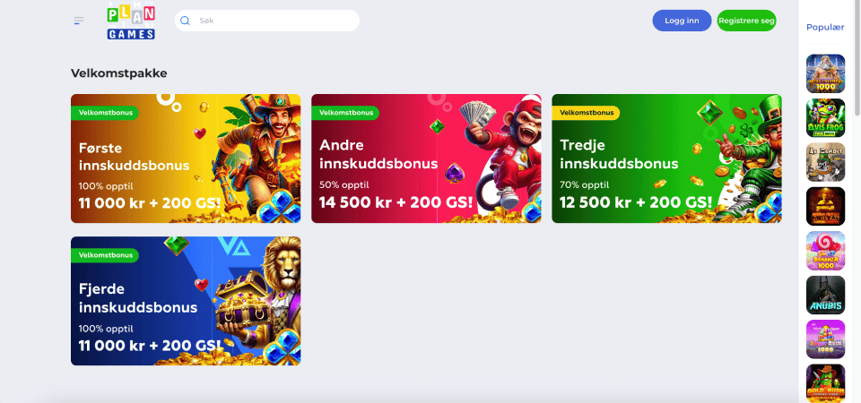 Screenshot of the Plangames promo page