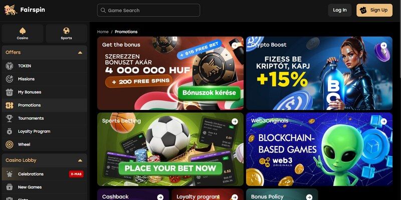 Screenshot of the Fairspin Casino bonus page