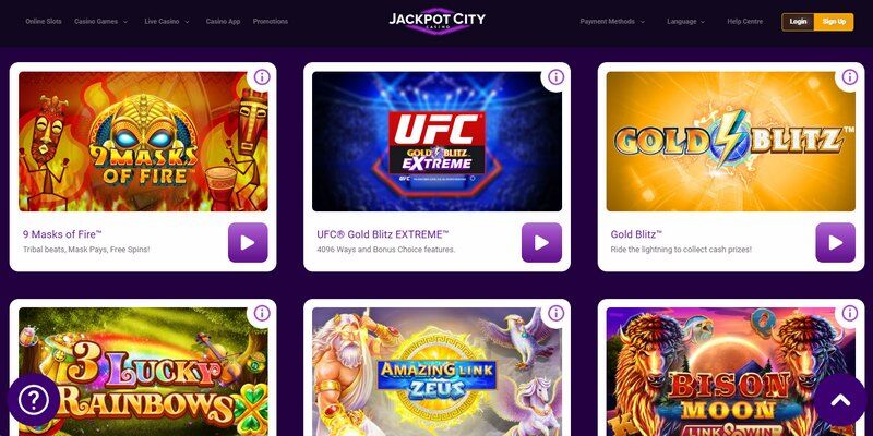 Screenshot of the Jackpot City casino page