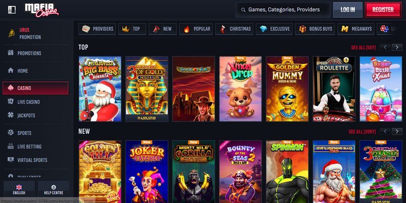 Screenshot of the Mafia casino page