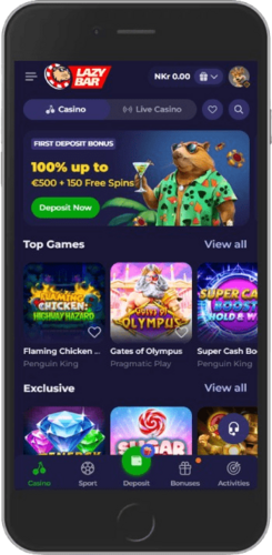 Screenshot of Lazybar live casino page