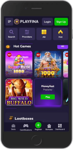 Screenshot of Playfina live casino page